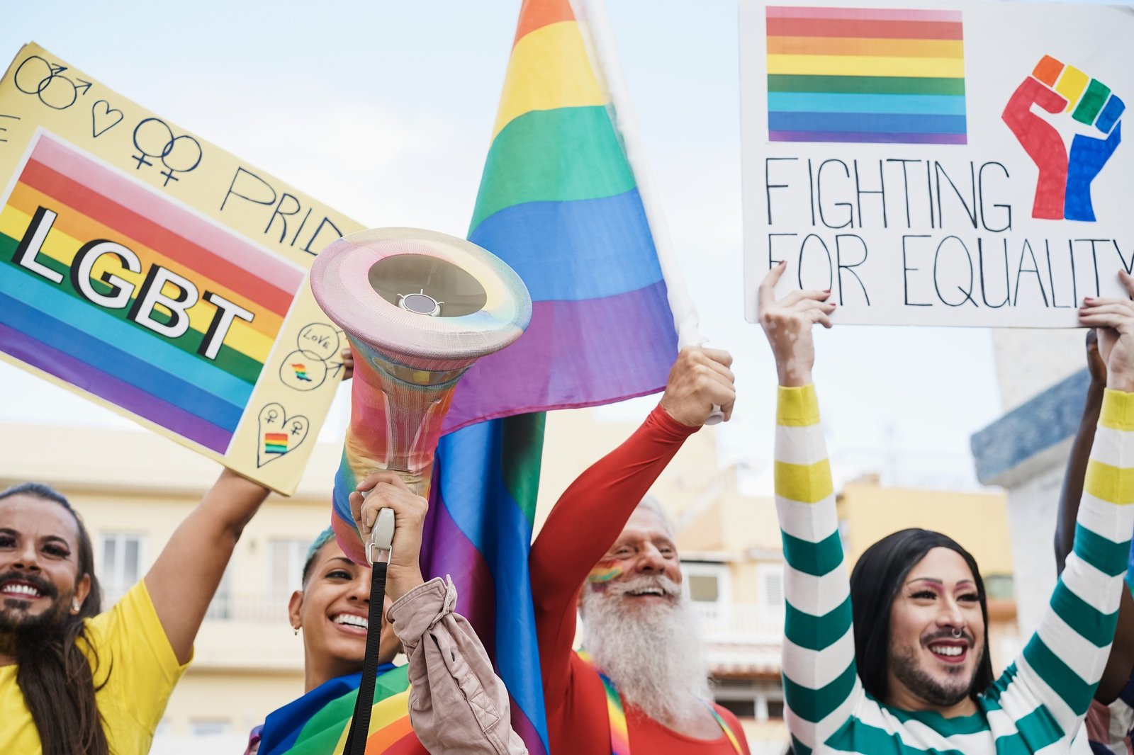 Gay and transgender people protest at pride event outdoor